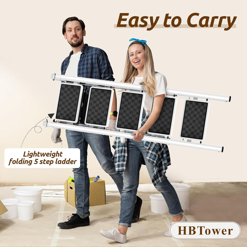 HBTower Trittleiter 5 Stufen Klappbar, Leiter 5 Stufen,stufenleiter,Leiter mit breitem Anti-Rutsch-P