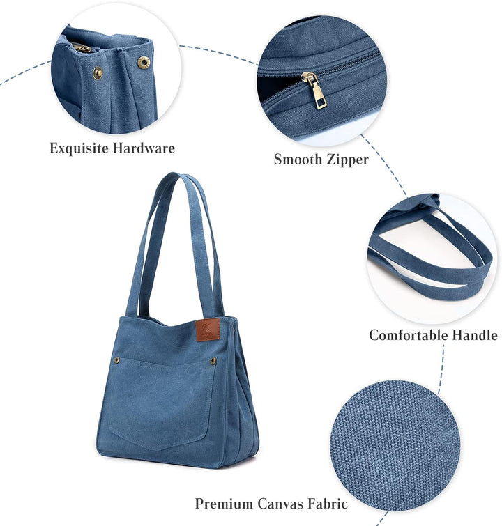 PORRASSO Segeltuch Schultertasche Damen Handtasche Mädchen Tote Bag Shopper Henkeltasche für Schule