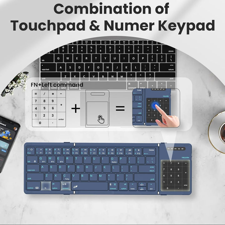 Nillkin Faltbare Bluetooth Tastatur mit Touchpad, kabellose Wiederaufladbare Klapptastatur mit Ziffe