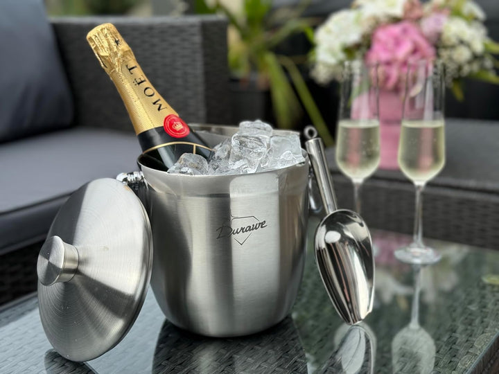 3L Exklusiver Isolierter Eiseimer, Premium doppelwandiger Eiswürfelbehälter mit Deckel, 3 Liter Eisk
