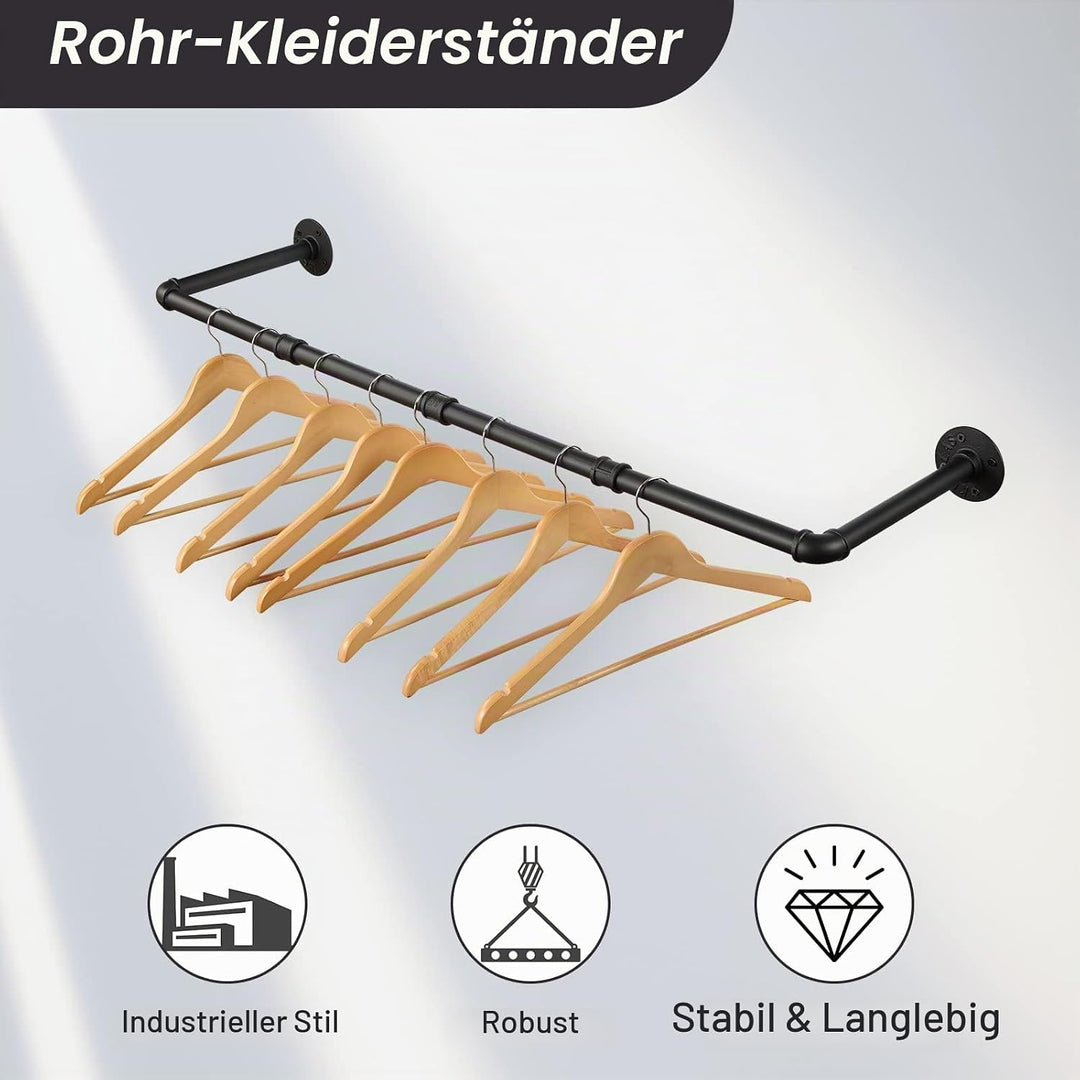 Kleiderstange Wandmontage 100cm, Industrial Rohre Metall Garderobenstange Wand für Kleiderbügel, Abn