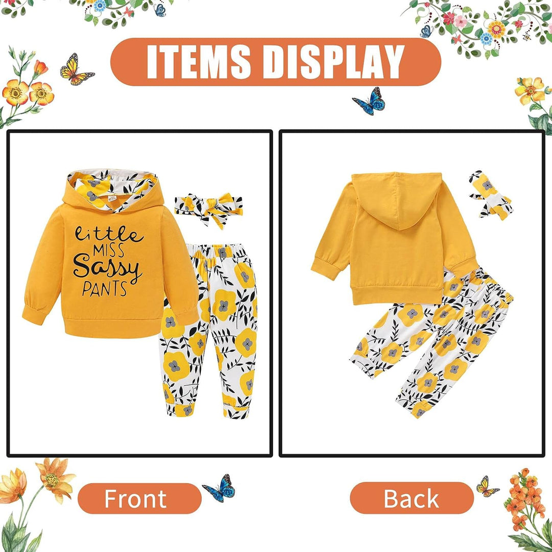 EDOTON Baby Mädchen Outfit 2 Stücke Set Gestreifte Blumen Hoodies mit Tasche Top + Lange Hosen Sweat