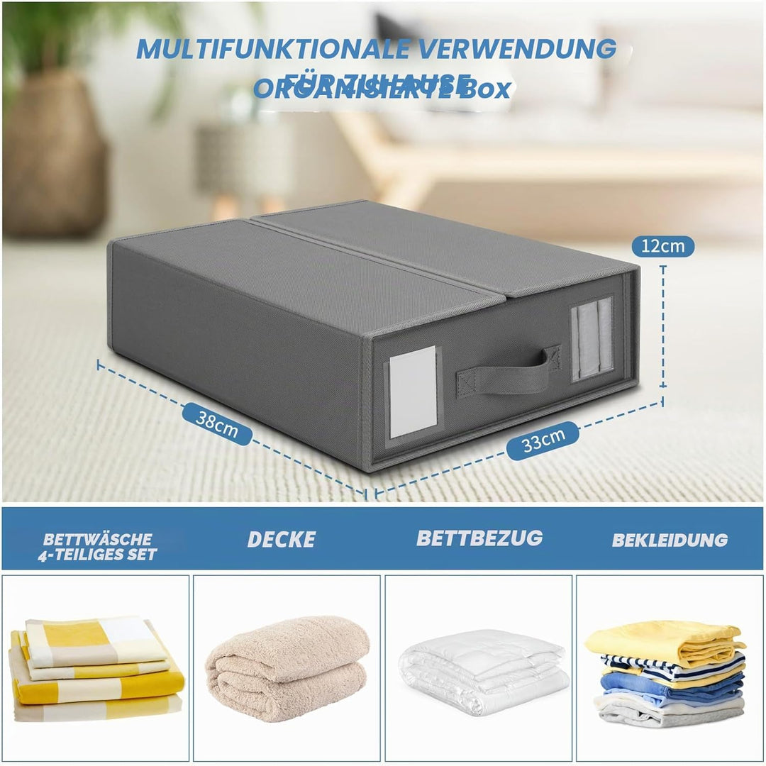 DesignSter 2 Stück Aufbewahrung Bettwäsche Organizer, Faltbarer Organizer Unterbett Kleiderschrank A