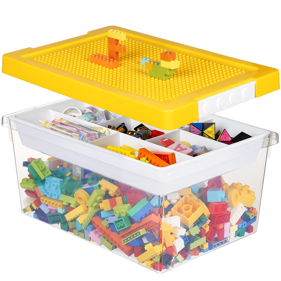 Aufbewahrungsbox Spielzeug mit Deckel & AbnehmbaresTablett & Bauplatte,Spielzeug Box aus PP,Aufbewah