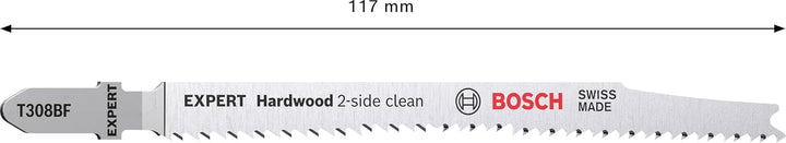 Bosch 5x EXPERT Hardwood 2-side clean T308BF Stichsägeblatt (für Kunststoffbeschichtete Platten, Mul