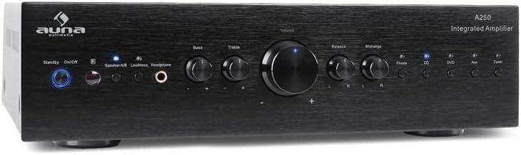 Auna Verstärker, HiFi Stereo Mini Verstärker, HiFi-Verstärker mit Bass & Treble Regler, 2 Kanal Audi