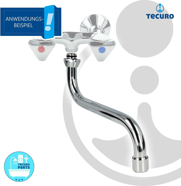 tecuro S-Auslauf für Wand-Armaturen 3/4 Zoll konisch dichtend, Länge 300 mm, Messing verchromt
