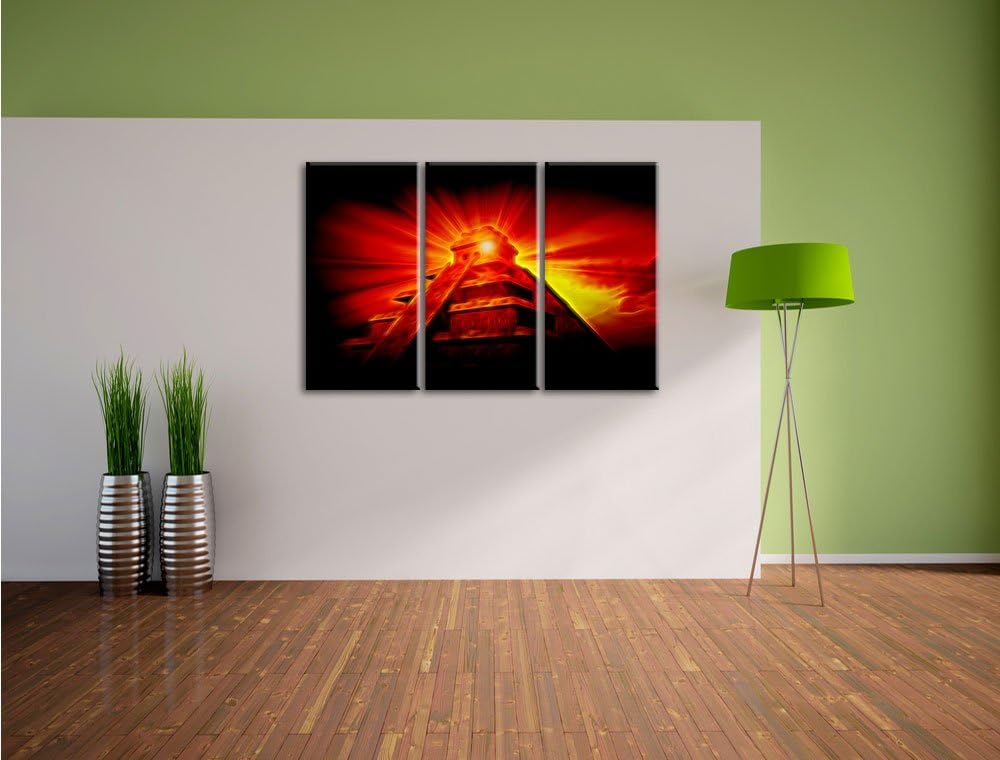 Pixxprint Maya Pyramide mit Sonnenuntergang als Leinwandbild/Grösse: 3 Teilig (120x80) cm/Wandbild/K