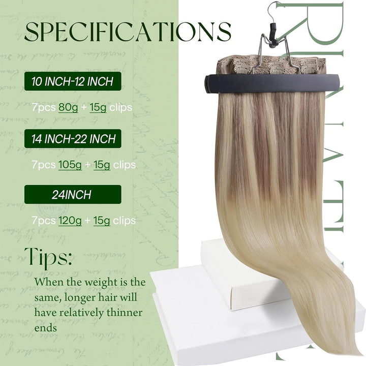 RUNATURE Clip in Extensions Echthaar Balayage 50cm Blond Ombre Platinblond Remy Haarverlängerung 120