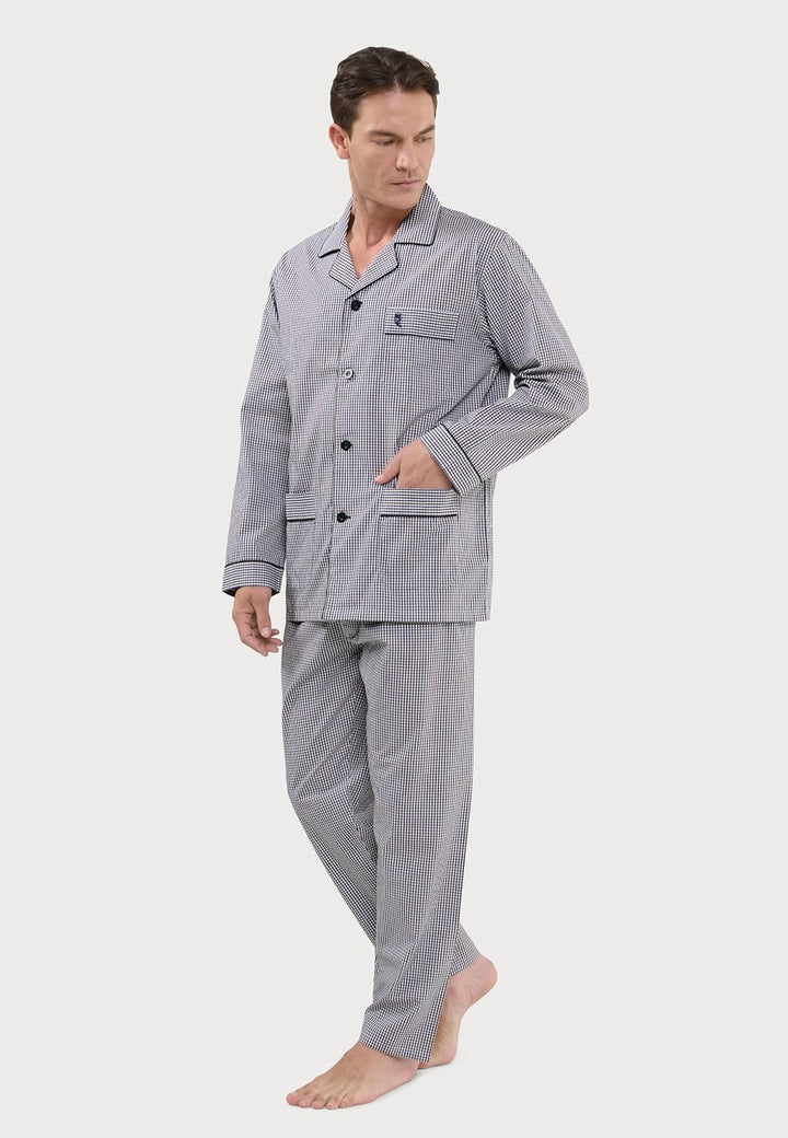 El Búho Nocturno Schlafanzug Herren Lang Baumwolle Pyjama Für Herren Klassisch Revers Knopfjacke Kar