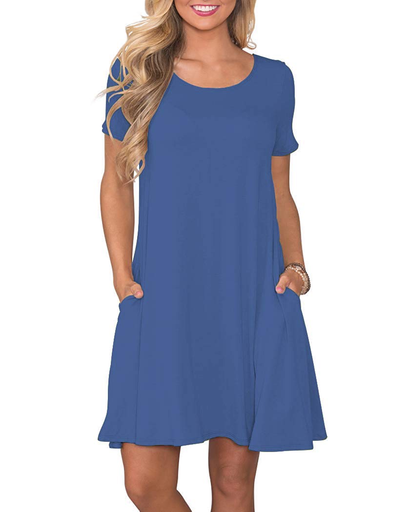 AUSELILY Damen Kleider Sommer Kurzarm Shirtkleider Kurz Sommerkleider Leicht Freizeitkleid mit Tasch