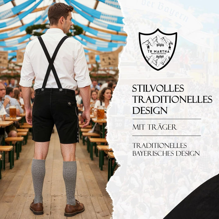 Premium Lederhose für Herren - Elegante Trachtenhose Gr.46-60 - Kurze Trachten Lederhose mit Träger