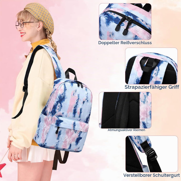 Lohol Leichter Schulrucksack für Mädchen, Kinder-Schulranzen-Rucksack mit Galaxie Aufdruck (Lila&amp;Bla