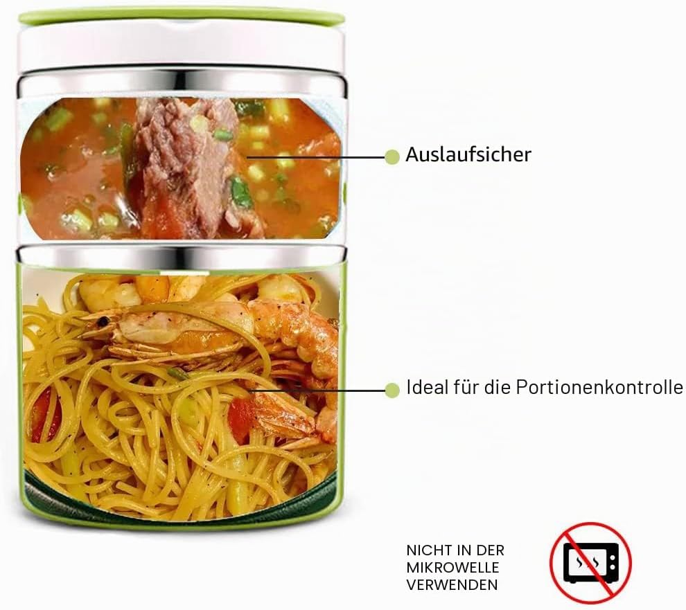 Lille Home Vakuum Isoliertes stapelbares Edelstahl Thermal Mittagessen/Snackbox, 2-stufige Bento/Leb