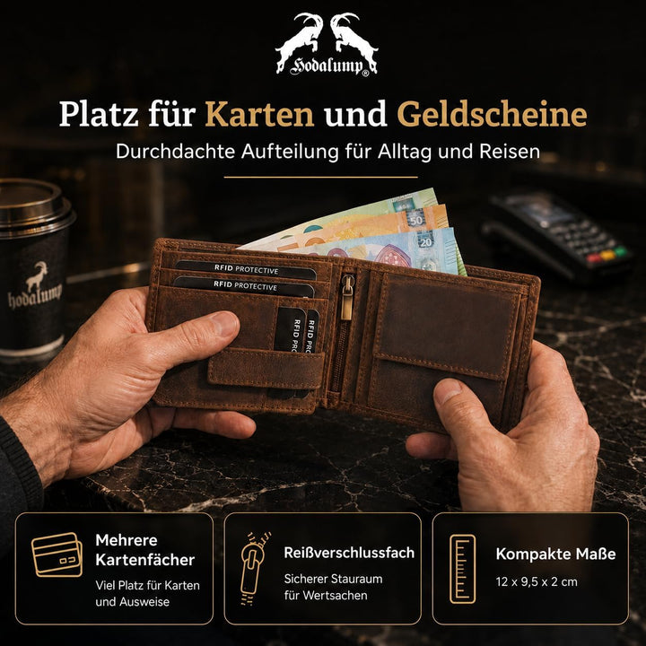 hodalump Echt-Leder Geldbörse • Premium Geldbeutel für Damen und Herren mit RFID-Schutz • Langlebige