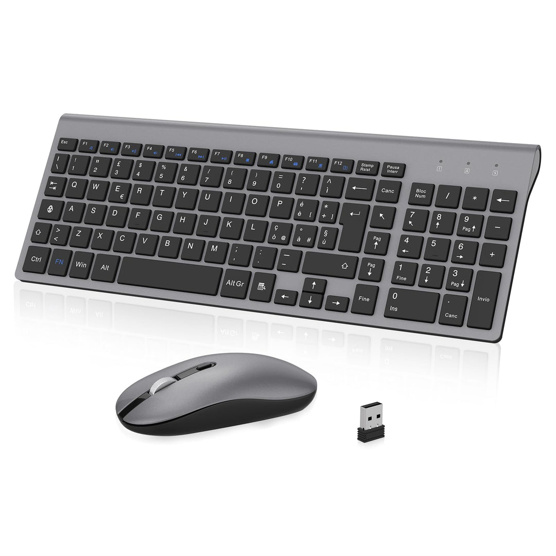 cimetech Kabellose Tastatur und Maus, italienisches QWERTY-Layout, Full-Size 2,4 GHz kabellose Maus