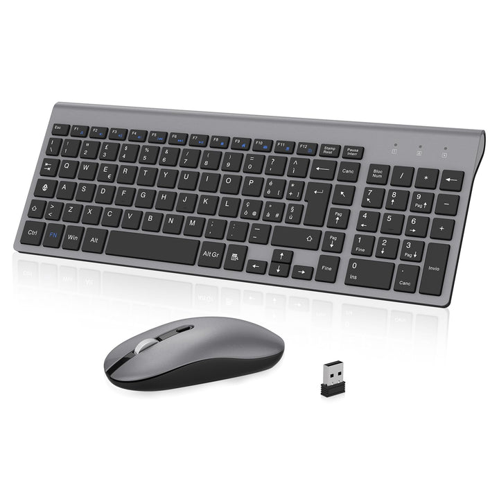 cimetech Kabellose Tastatur und Maus, italienisches QWERTY-Layout, Full-Size 2,4 GHz kabellose Maus