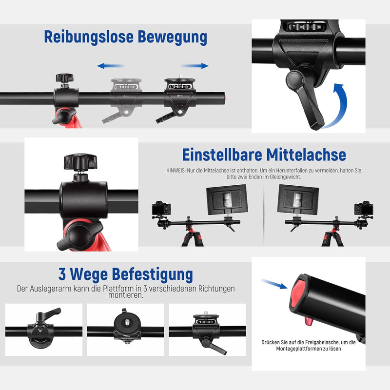 NEEWER 73,6" Horizontal Stativ Multi Winkel Mittelsäule, Kugelkopf und Mittelachse Plattform, Alumin