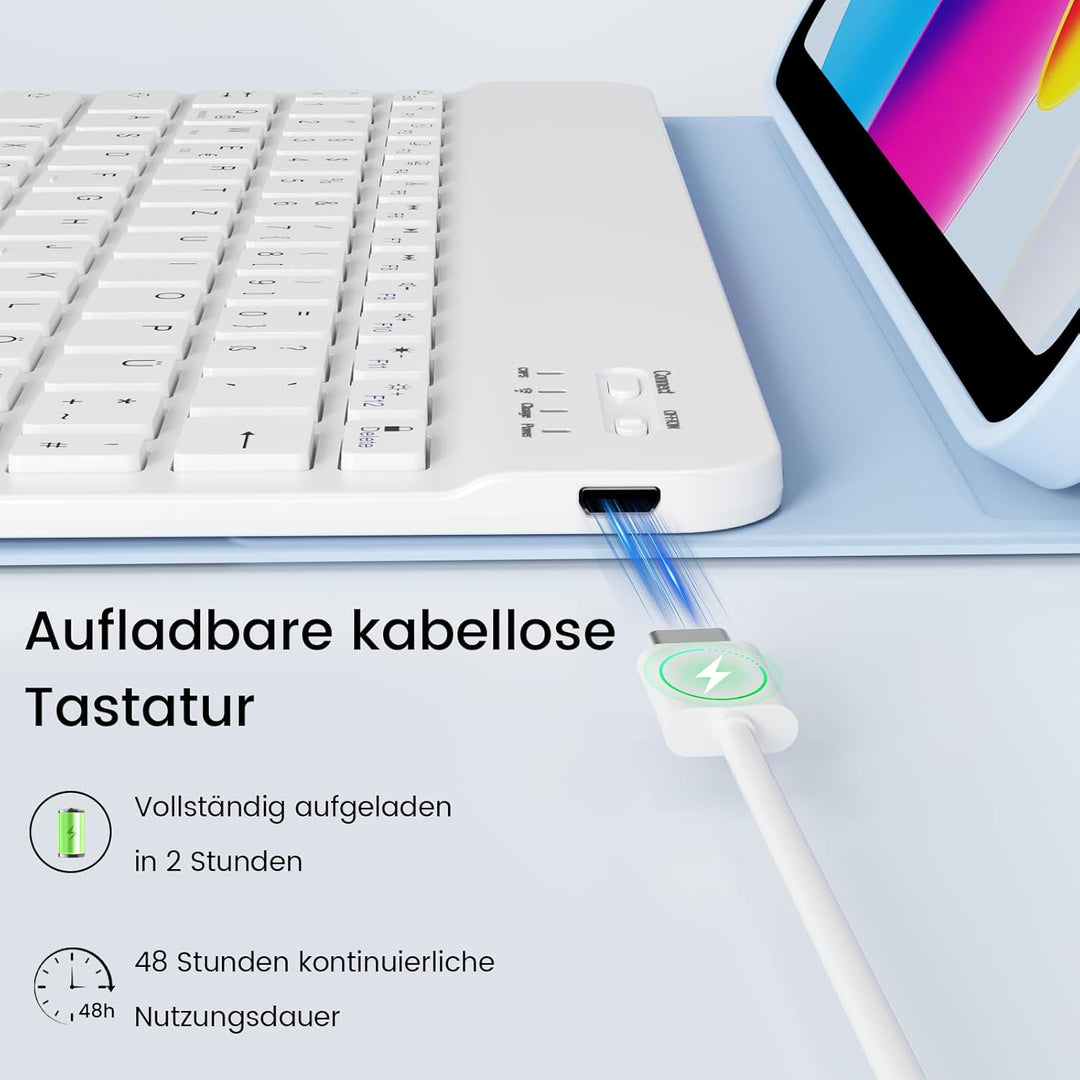 Hülle mit Tastatur für iPad (A16) 11/10 Generation 11/10,9 Zoll 2025/2022, Abnehmbare Kabellose Blue