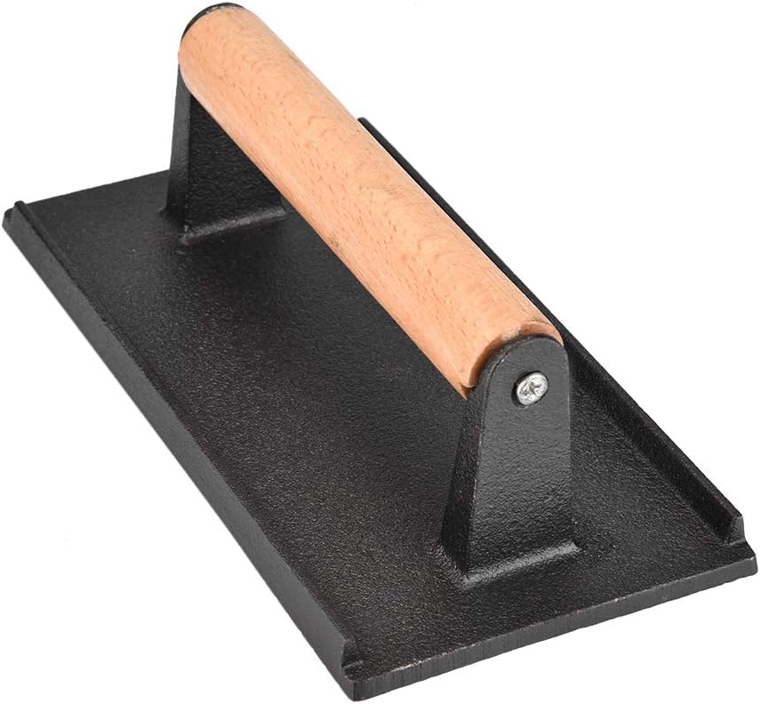 Tomotato Grillpresse Gusseisen Fleischbeschwerer Heavy Duty Steak Beschwerer Speckpresse mit Holzgri