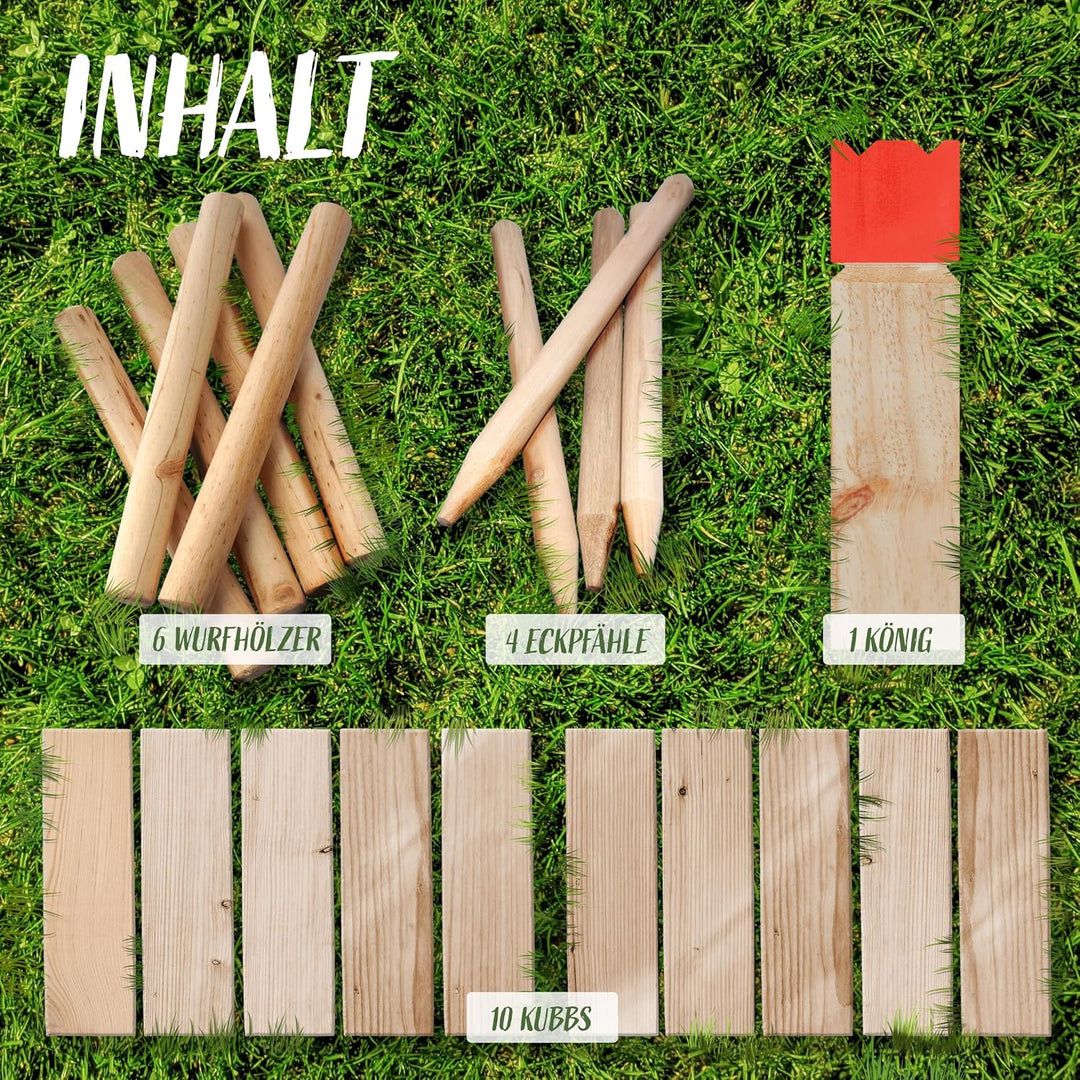 Ocean 5 Kubb - Original Wikinger Wurfspiel für Draussen - Holz Schach Kegel Spiel aus Skandinavien -