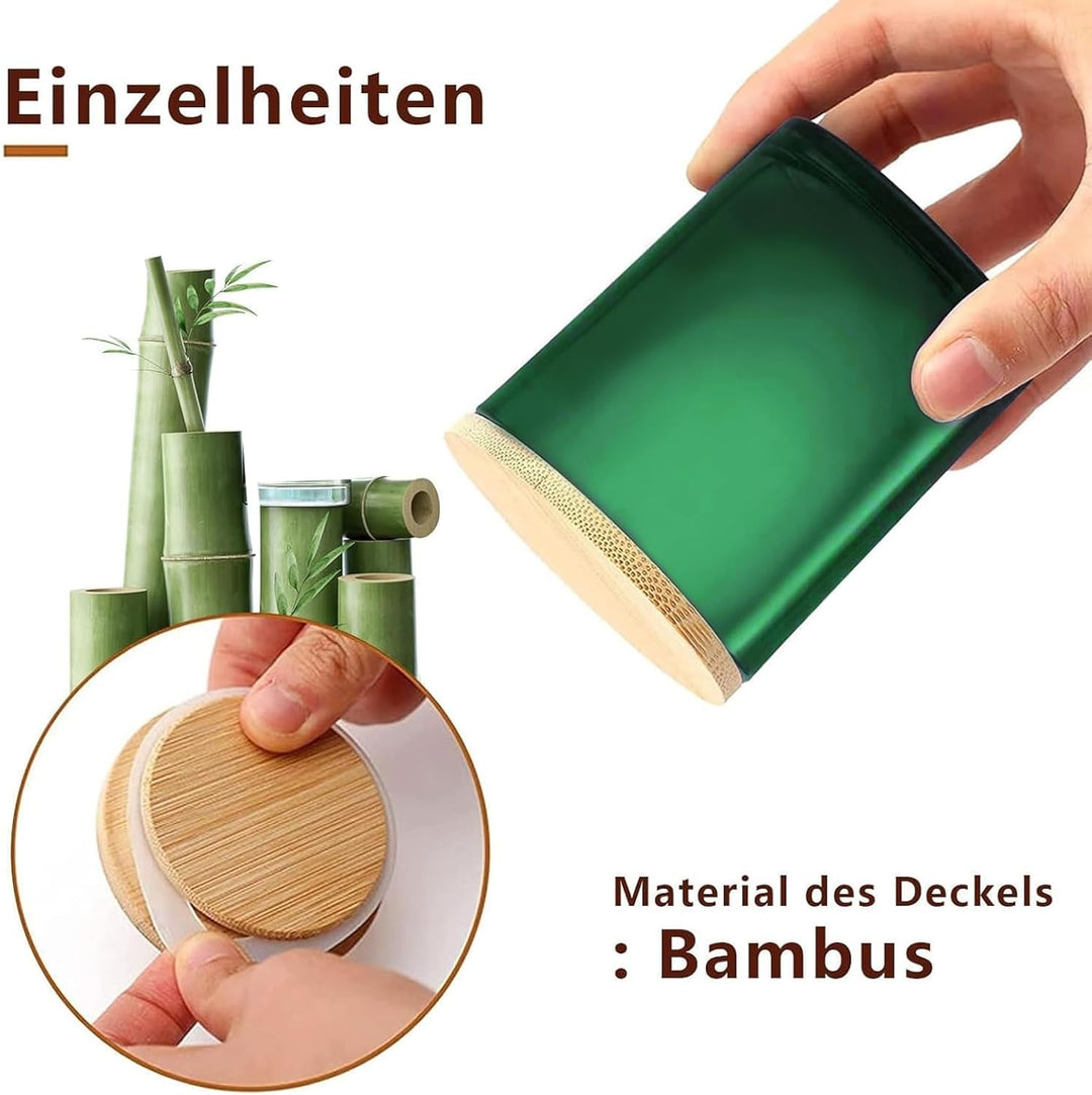 OXTXO 6er Set Kerzengläser mit Bambusdeckel (200ml) – 3mm Dickwandiges Glas für Kerzengiessen – Eleg