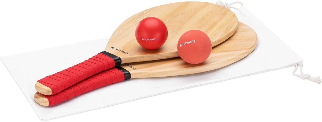 Navaris Beach Tennis Set inkl. Bälle - Beachtennis Spiel Zwei hochwertige Matkot Schläger aus Holz -