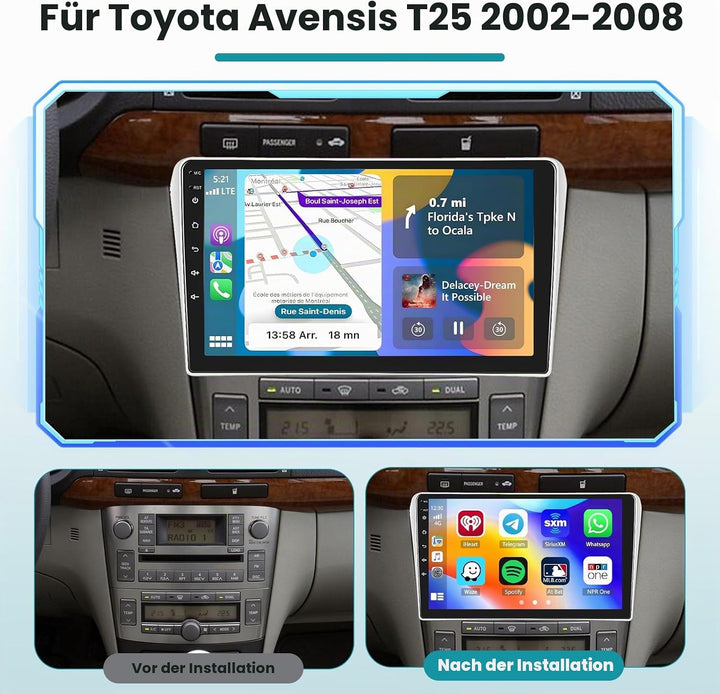Hikity 2G 64G Android 15 Autoradio Für Toyota Avensis T25 2002-2008 mit Wireless Carplay Android Aut