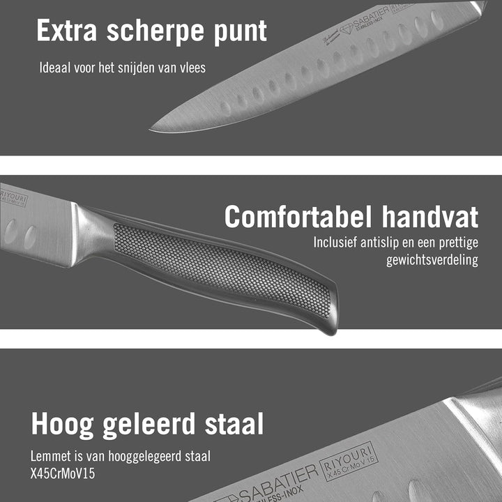 Riyouri Messerblock – 5-teilig – natürliches Eichenholz/Edelstahl – orientalisches Design – mit ruts