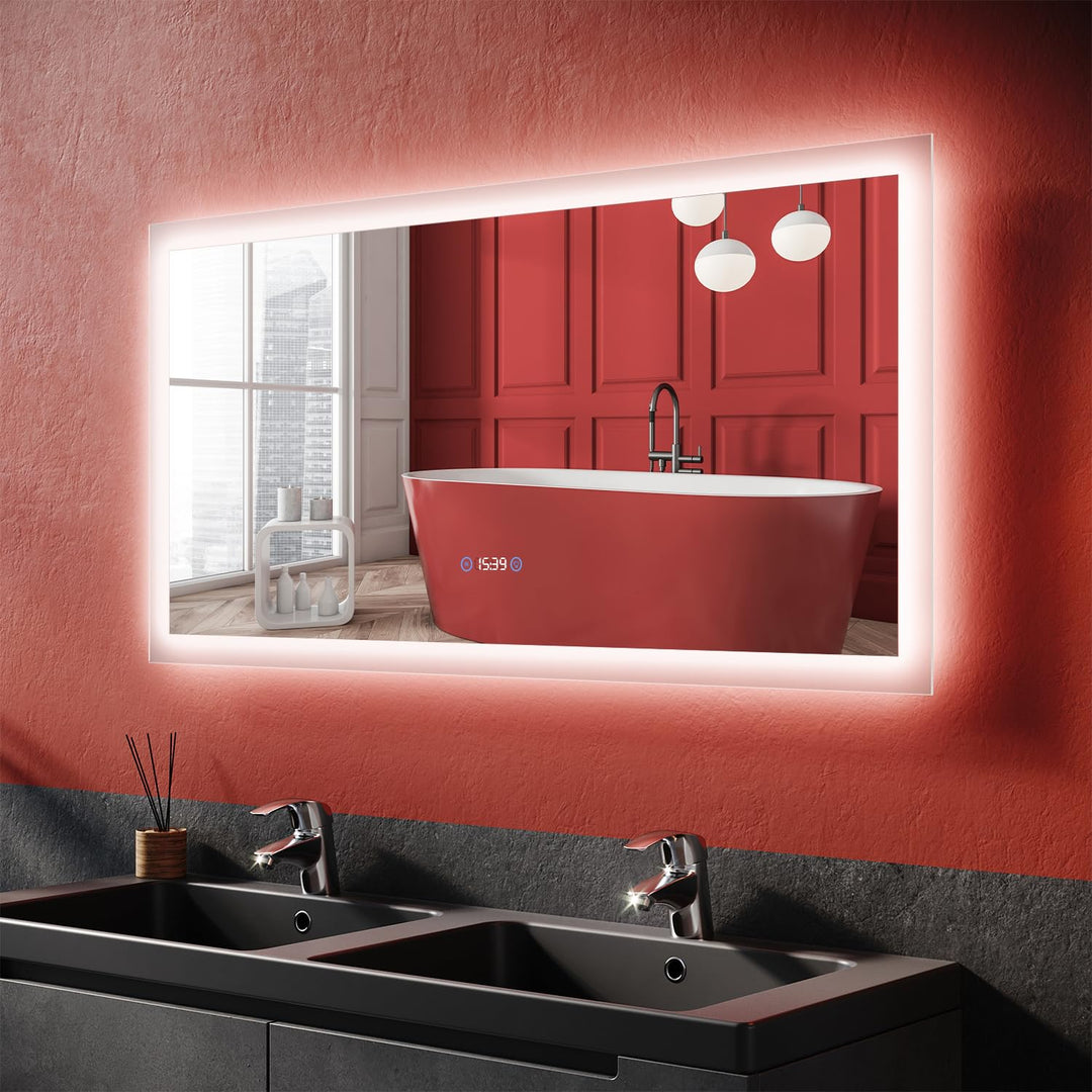 SONNI Badspiegel mit Beleuchtung 120x60cm, 3 einstellbare Lichtfarbe LED Wandspiegel Badezimmerspieg