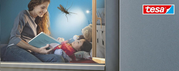 tesa Insect Stop FALT Fenster - Faltbarer Alu-Rahmen - Fliegengitter mit verstellbarem Teleskoprahme