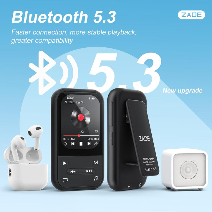 64GB MP3 Player - Clip MP3 Player mit Bluetooth 5.3, tragbarer Musikplayer mit FM-Radio, Sprachaufne