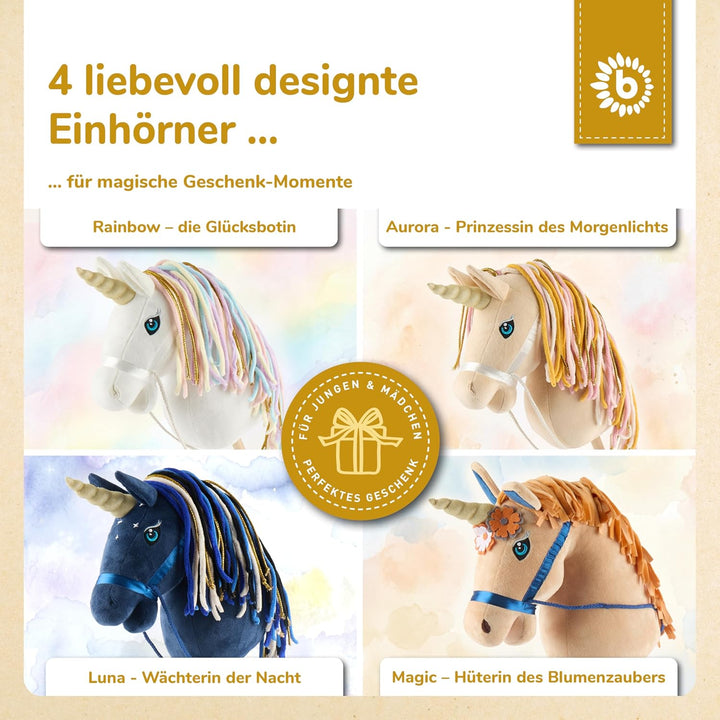 Bieco Steckenpferd Kinder Einhorn Magic | Hobby Horse | Rollen | Holz Stab | Stock Pferde Schöne für