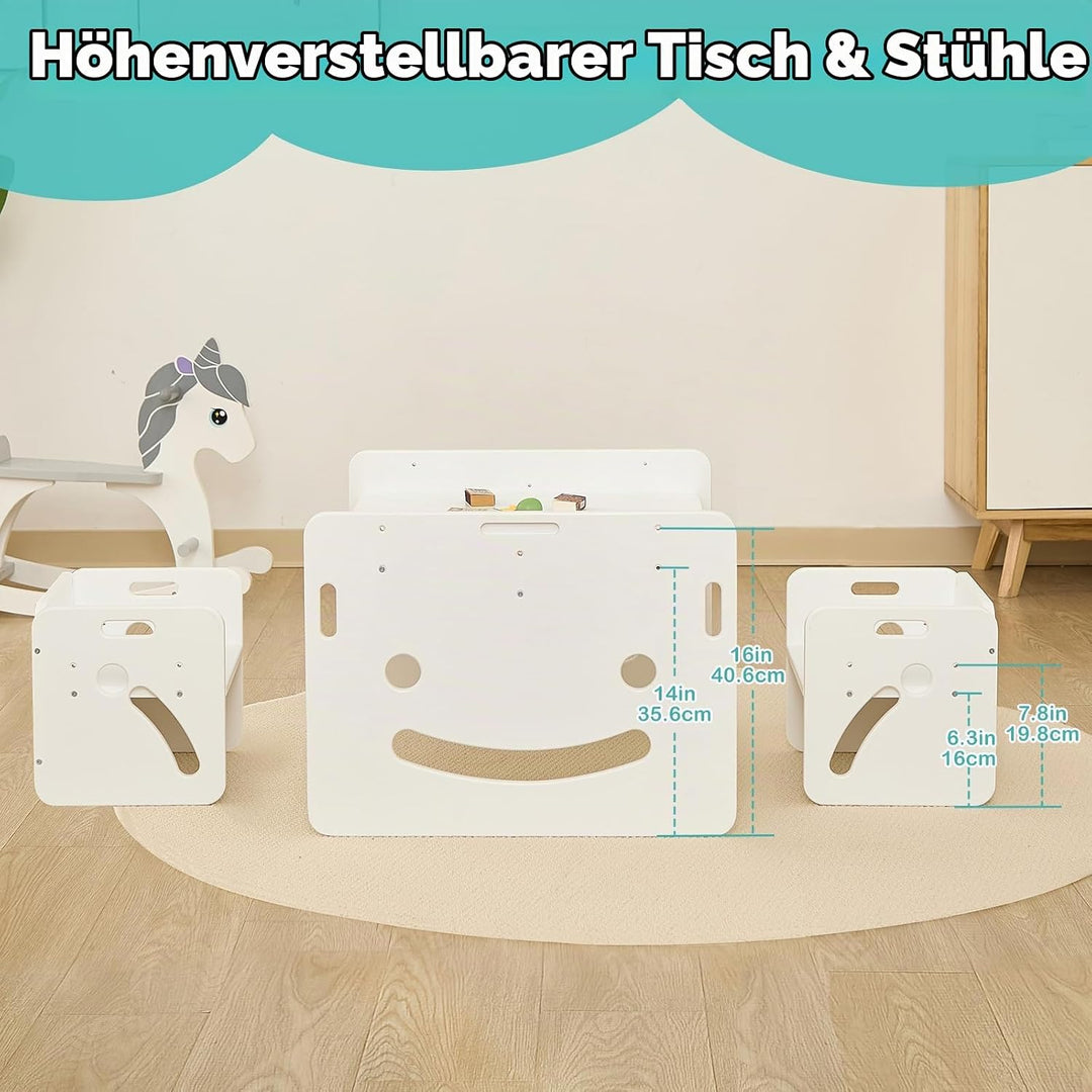 FUNLIO Montessori Höhenverstellbares kindertisch mit 2 stühlen für 1-3 Jährige, hochwertiger Massivh