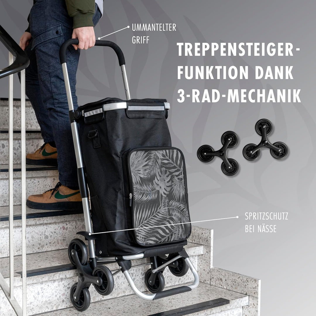 eluno Einkaufstrolley OKEL, Treppensteiger, klappbarer Handwagen, inkl. 2 Kühlfächern, Einkaufswagen