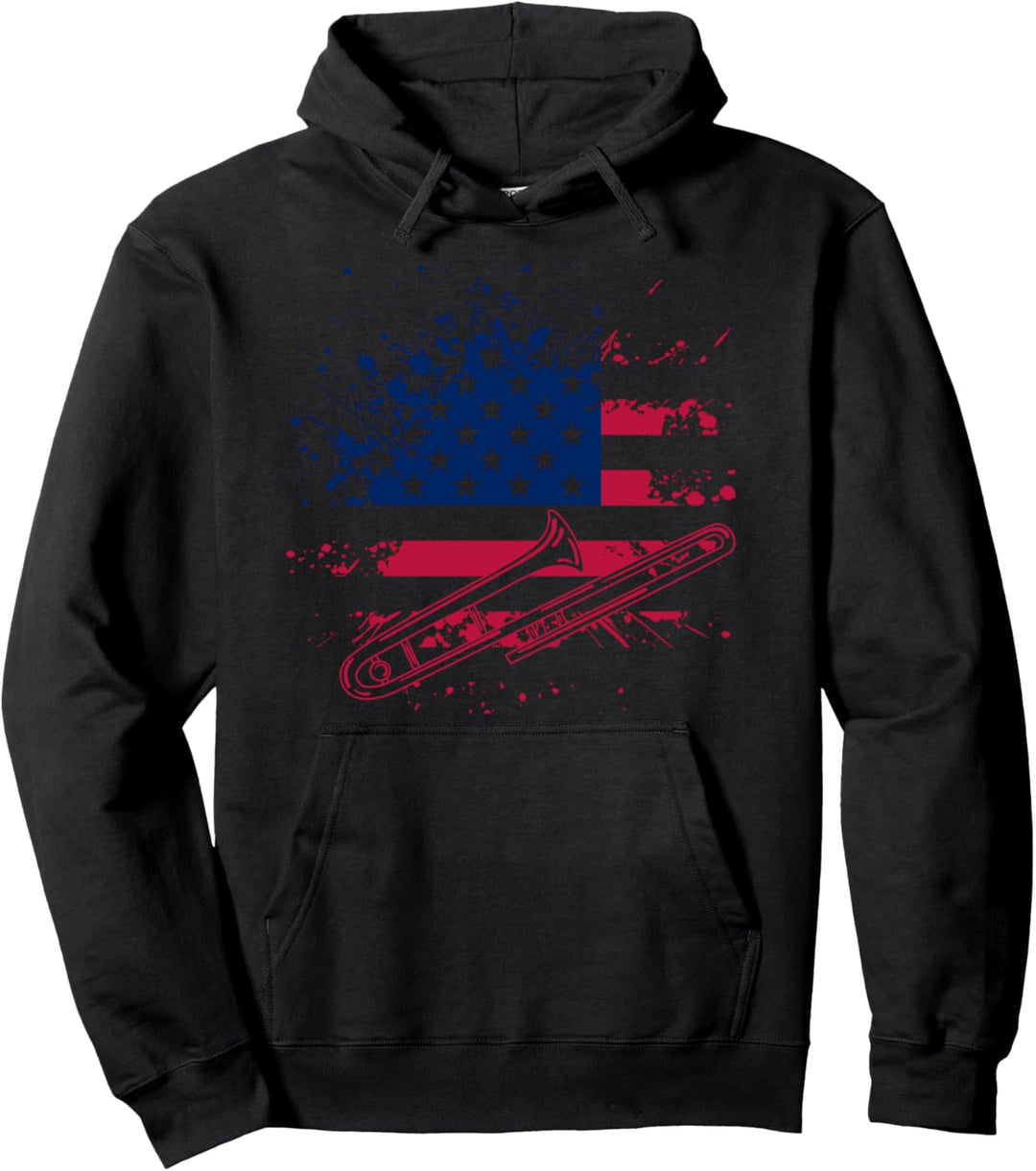 Orchester Musik Amerika Flagge Geschenk USA Posaune Pullover Hoodie