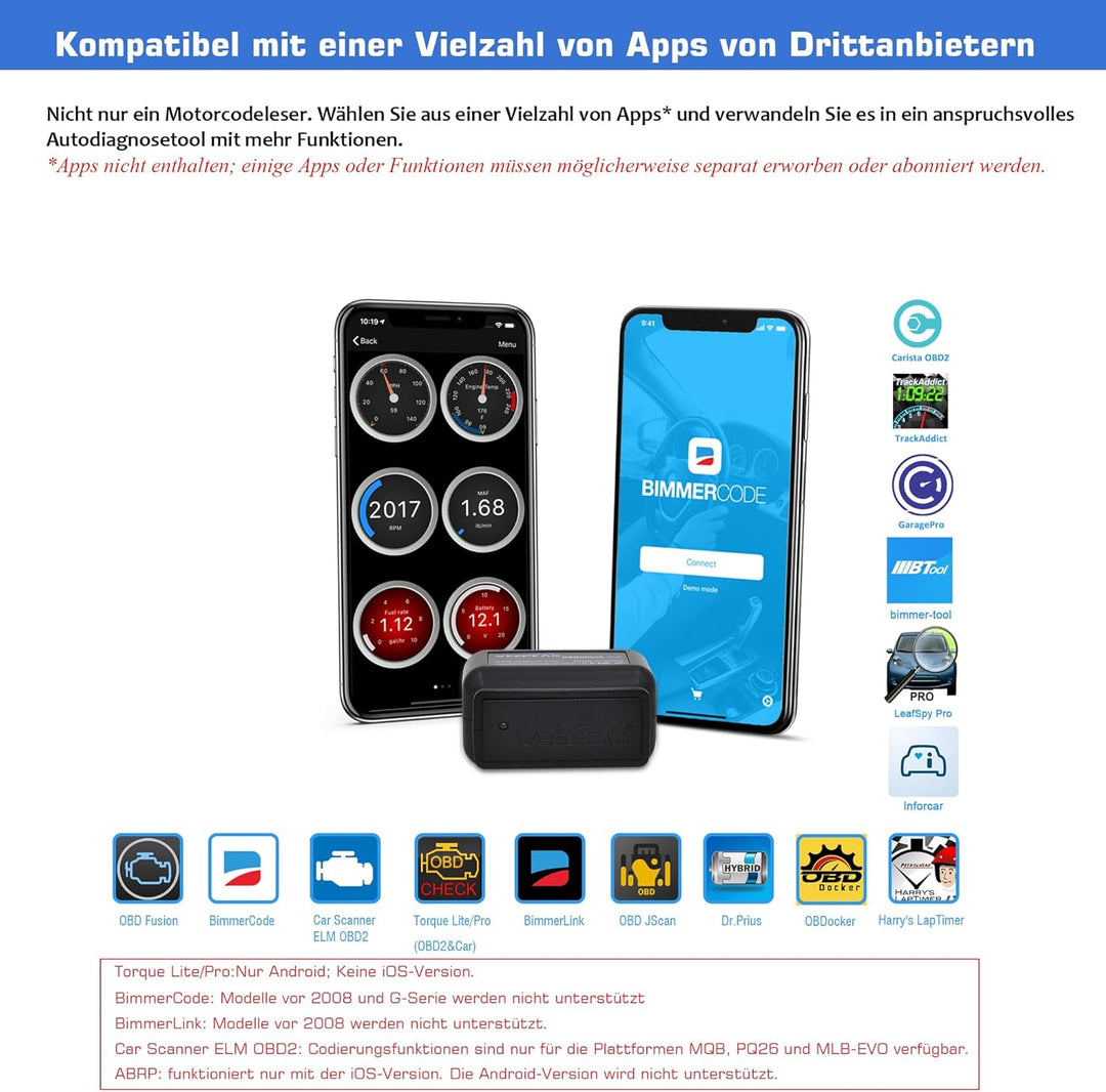 Veepeak OBDCheck BLE Bluetooth 4.0 OBD II Diagnosegerät Auto Diagnose Codeleser Scanner kompatibel m