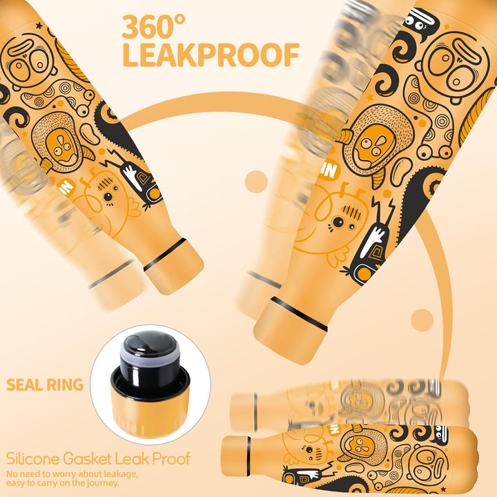 HoneyHolly Trinkflasche Edelstahl, 500ml BPA-frei, Thermosflasche, 18/8 Edelstahl, Wasserflasche Kin