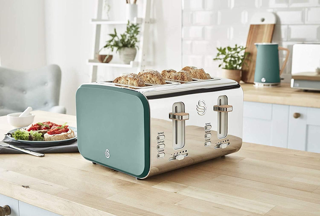 Swan Nordic Set Desayuno Kabelloser Wasserkocher, 1,7 l, 2200 W, Brot-Toaster mit breitem Schlitz, 4