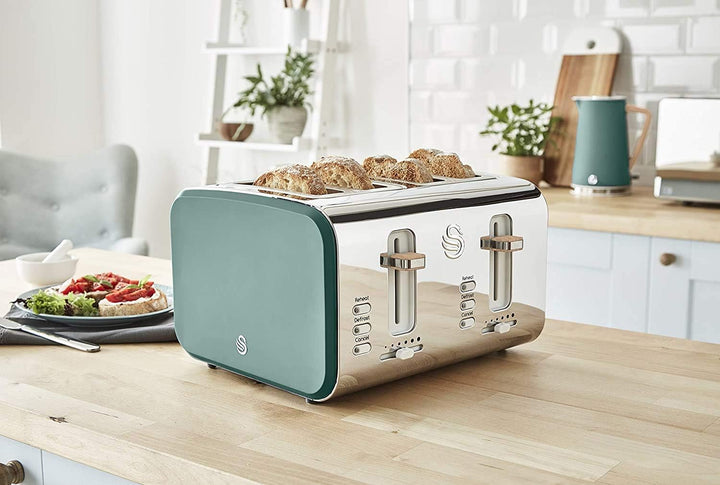 Swan Nordic Set Desayuno Kabelloser Wasserkocher, 1,7 l, 2200 W, Brot-Toaster mit breitem Schlitz, 4