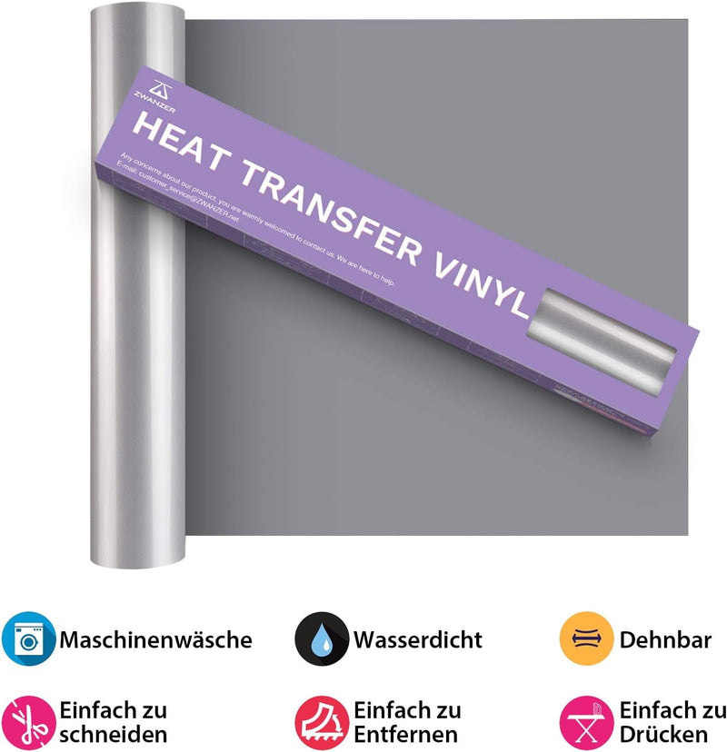 Zwanzer Plotterfolie Textil,30.5cm× 3.66m Flexfolie für Cricut und Silhouette Cameo,Verwendet in DIY