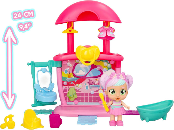Cry Babies Playtime Day Care Bella's Bathroom, erweiterbares Mini-Puppenhaus-Spielset Badezimmer mit