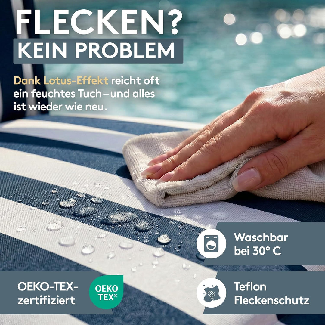 LILENO HOME Gartenstuhl Auflagen als [1er Set - Niedriglehner] in Blockstreifen Blau - Bequeme Liege