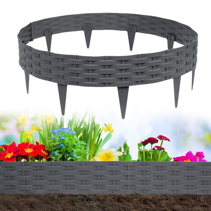 Aufun 20m Rattan Rasenkante Beeteinfassung Kunststoff mit 20 Elemente á 100 cm, Rattan-Optik Design