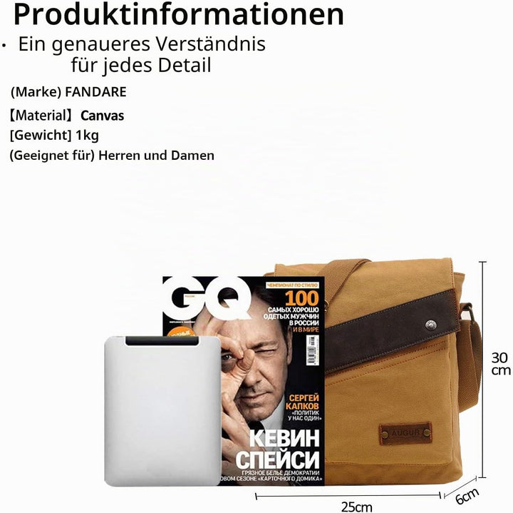 FANDARE Vintage Messenger Bag Umhängetasche Computer Briefcase Taschen für Arbeit Schule Schulranzen