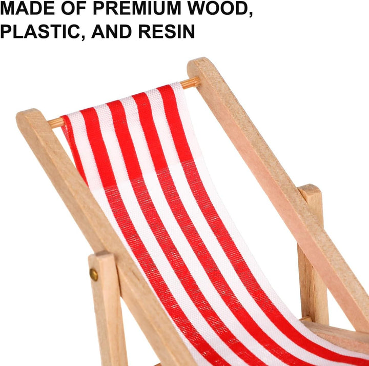 9 Stück Miniatur-Stranddeko Set: Palmen, Sonnenschirme, Liegestühle, Getränke Und Runder Tisch Für D