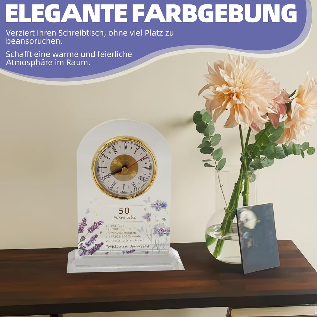 Geschenk zum 50. Hochzeitstag, Jubiläums-Quarzuhr, Tischuhr, 50. Hochzeitstag, Goldene Hochzeit, gee