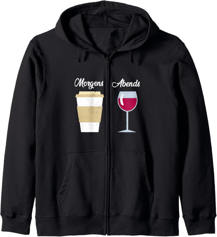 Kaffee Morgens Wein Abends Weintrinker Kapuzenjacke