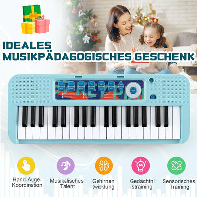 DREAMADE Kinder Keyboard, 37 Tasten E-Piano mit Notenständer & Mikrofon & Hocker, Klavier Spielzeug