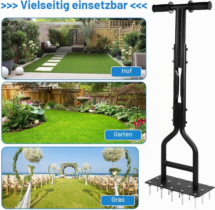 lalago 93cm Rasenlüfter Vertikutierer Manuell, Lawn Aerator mit 15 Massiven Tine und Gartengeräten,